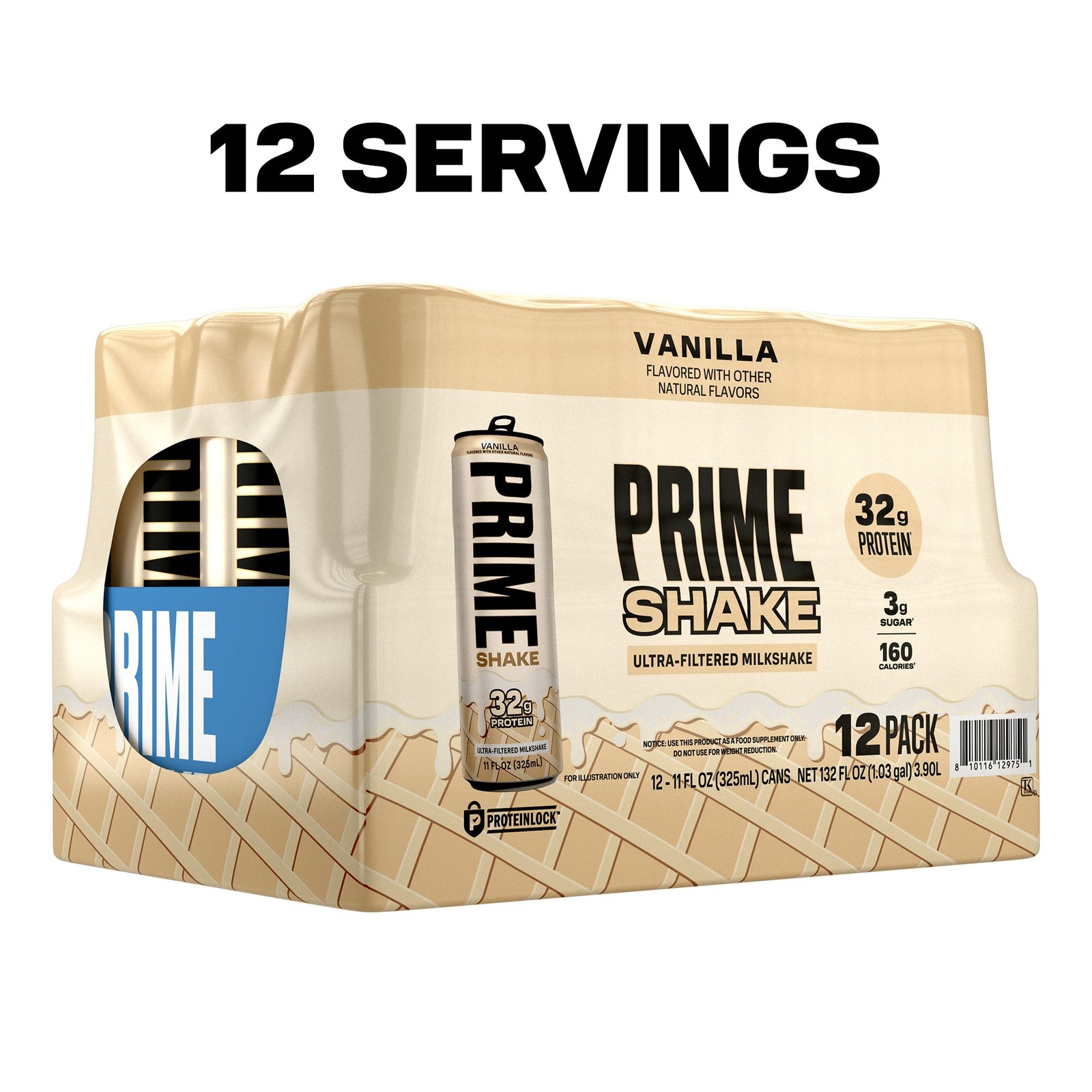 PRIME Shakes, Vanilla, 32g Protein Shake for Muscle 11 Fl Oz (Pack of 12)