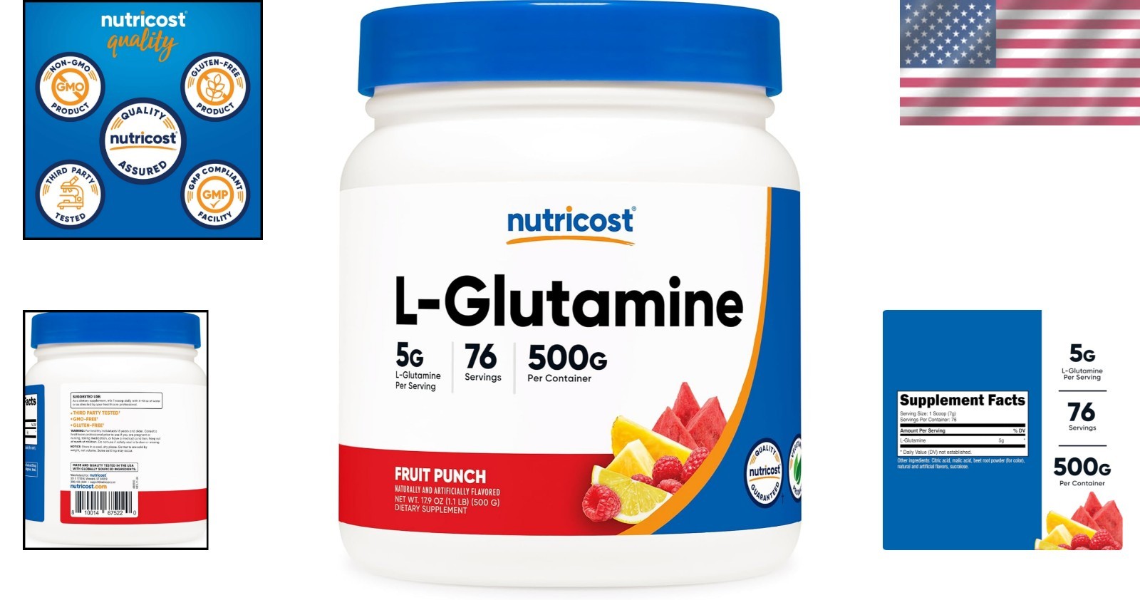 Gluten-Free L-Glutamine Powder 500g – 76 Servings in Fruity Punch Flavor