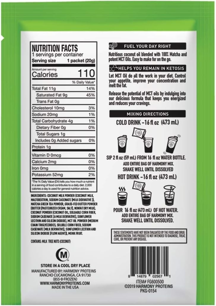 Harmony™Keto Matcha Single Serve To Go Packets 0.7Oz Gluten Free MCT Oil(3 Pack)