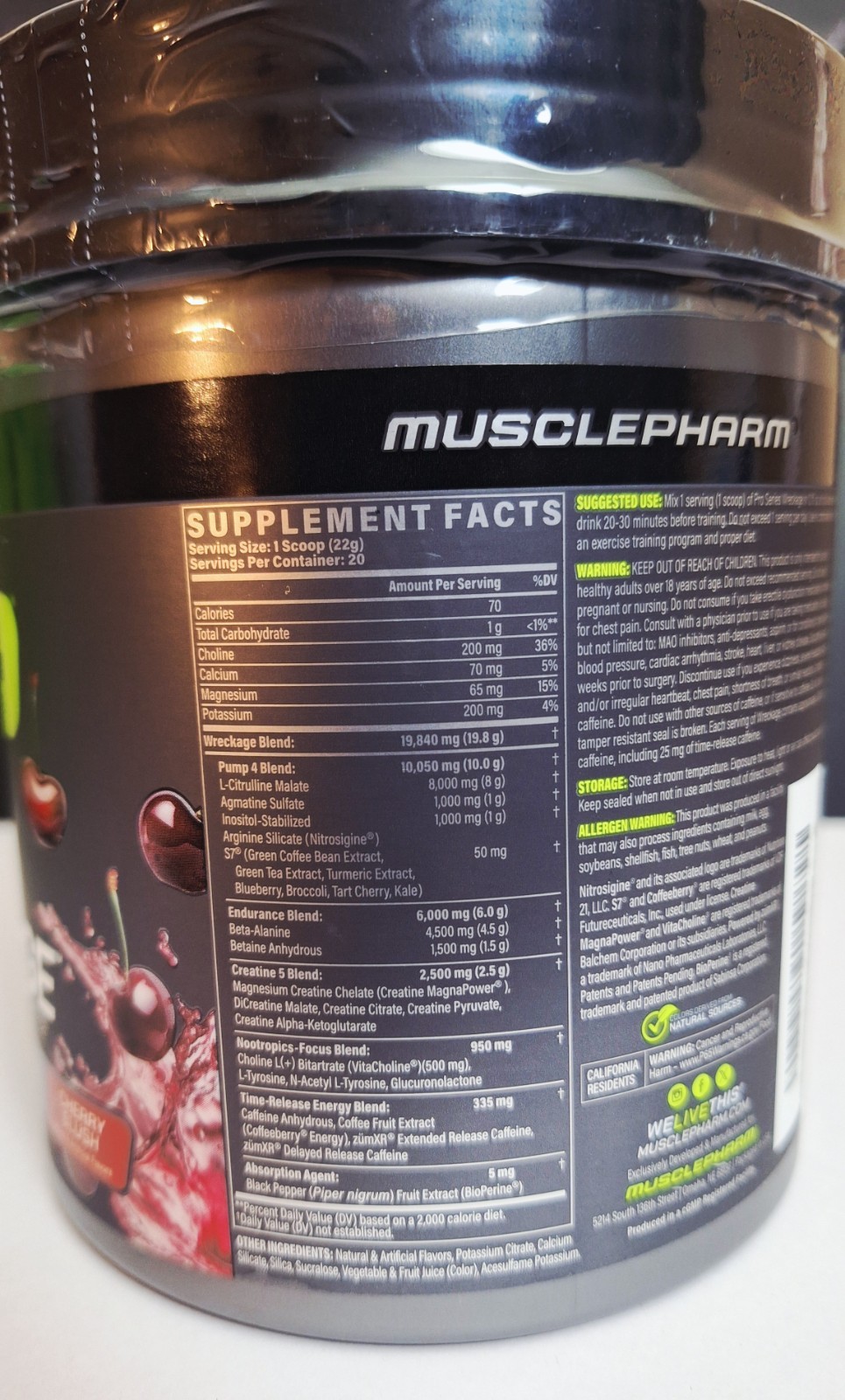 Pro Series Wreckage Preworkout, Cherry🍒Slush, 20 Serv, 310mg Caffeine, 01/2028✨