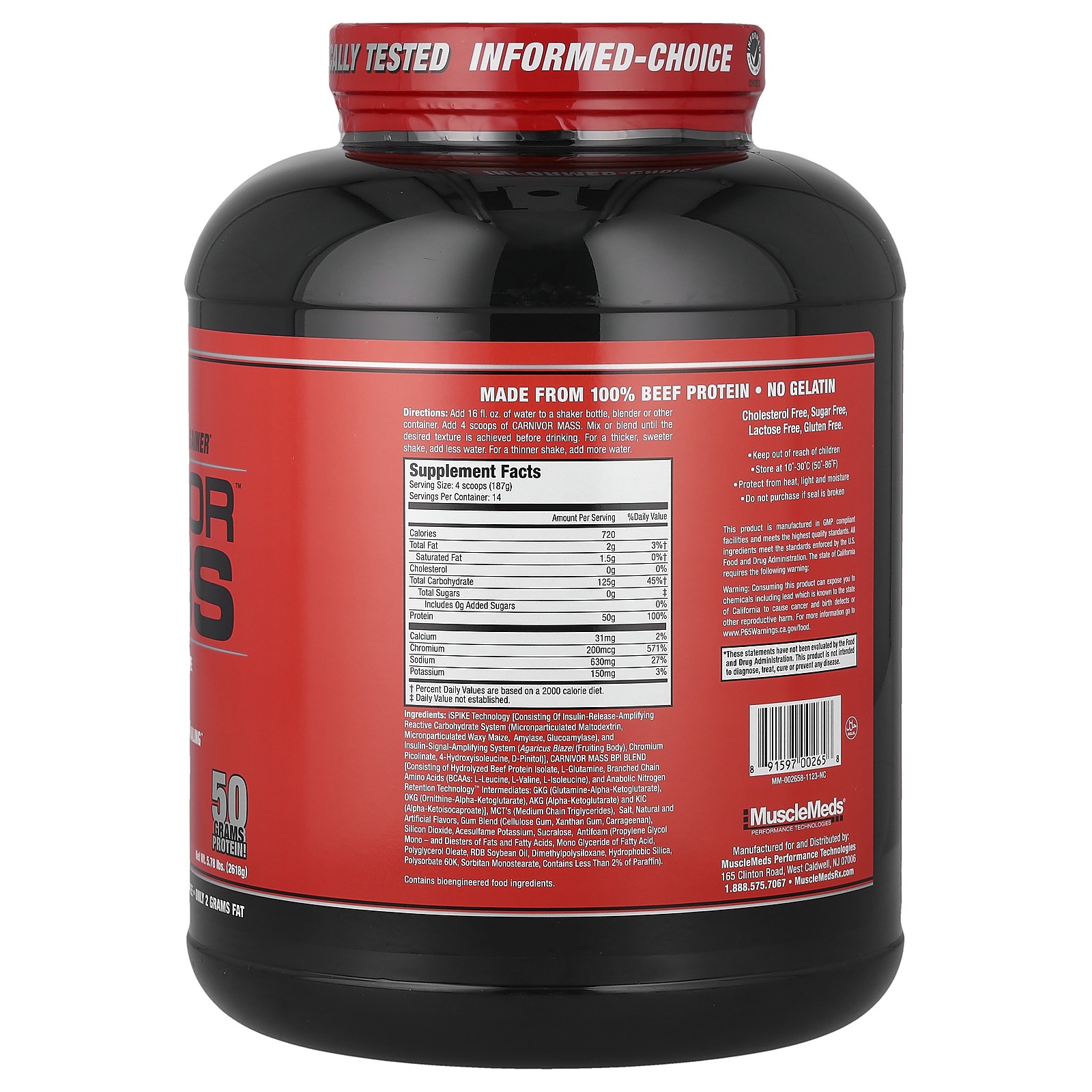 Carnivor Mass, Anabolic Beef Protein Gainer, Vanilla Caramel, 5.78 lbs (2,618 g)