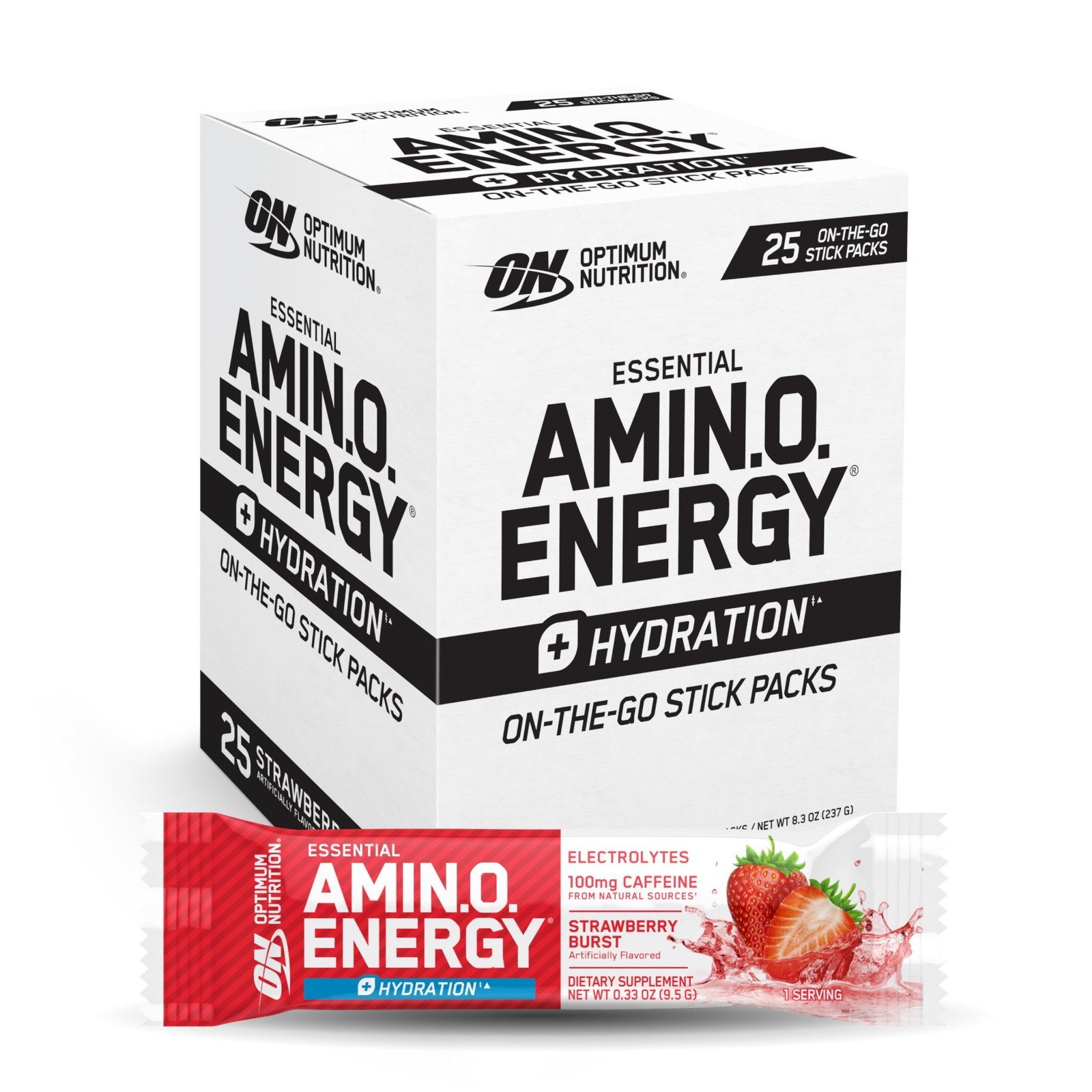 Amino Energy Focus Powder Packets – Strawberry Burst, 25 Ct, BCAA, Electrolytes,