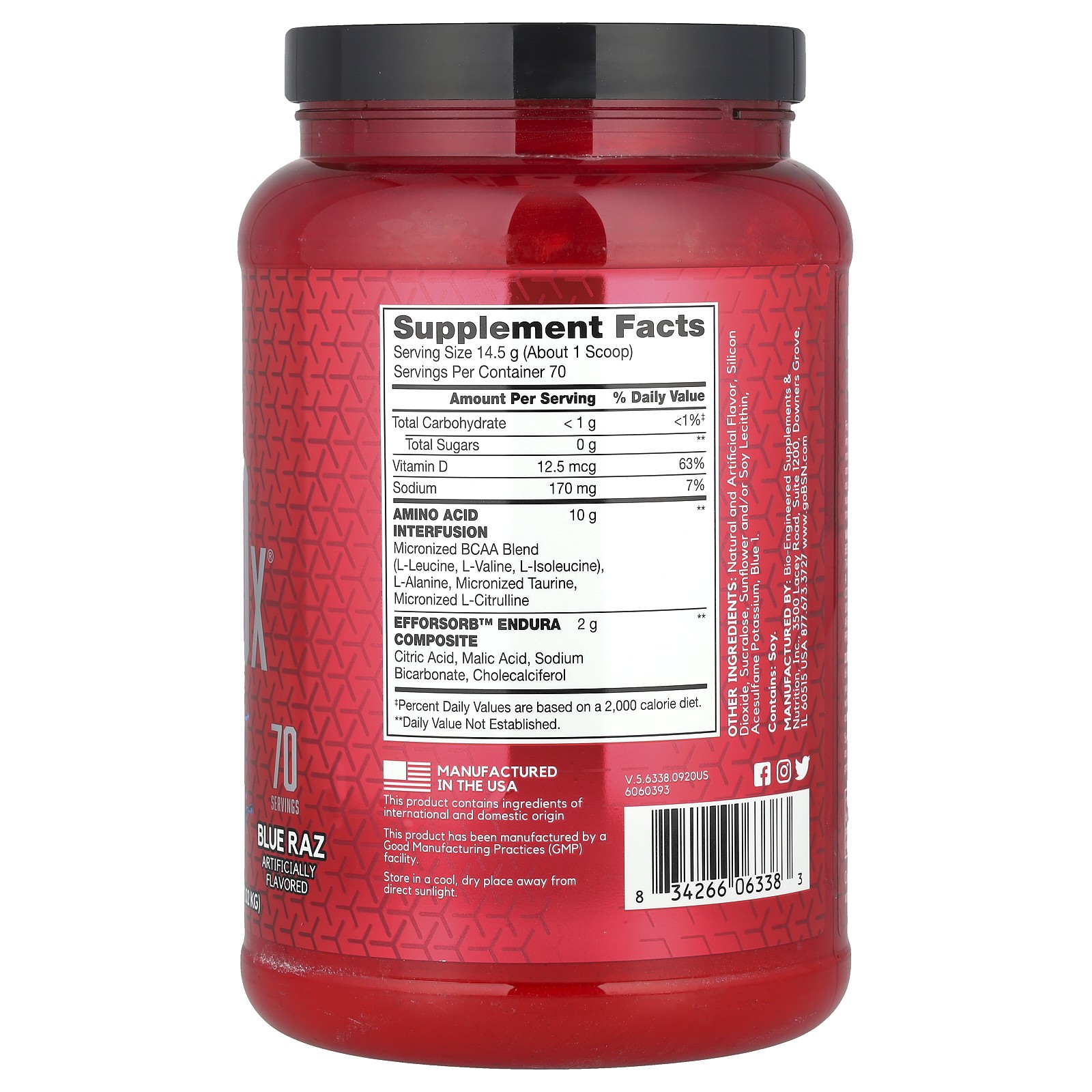 AminoX, Endurance & Recovery, Blue Raz, 2.24 lb (1.01 kg)