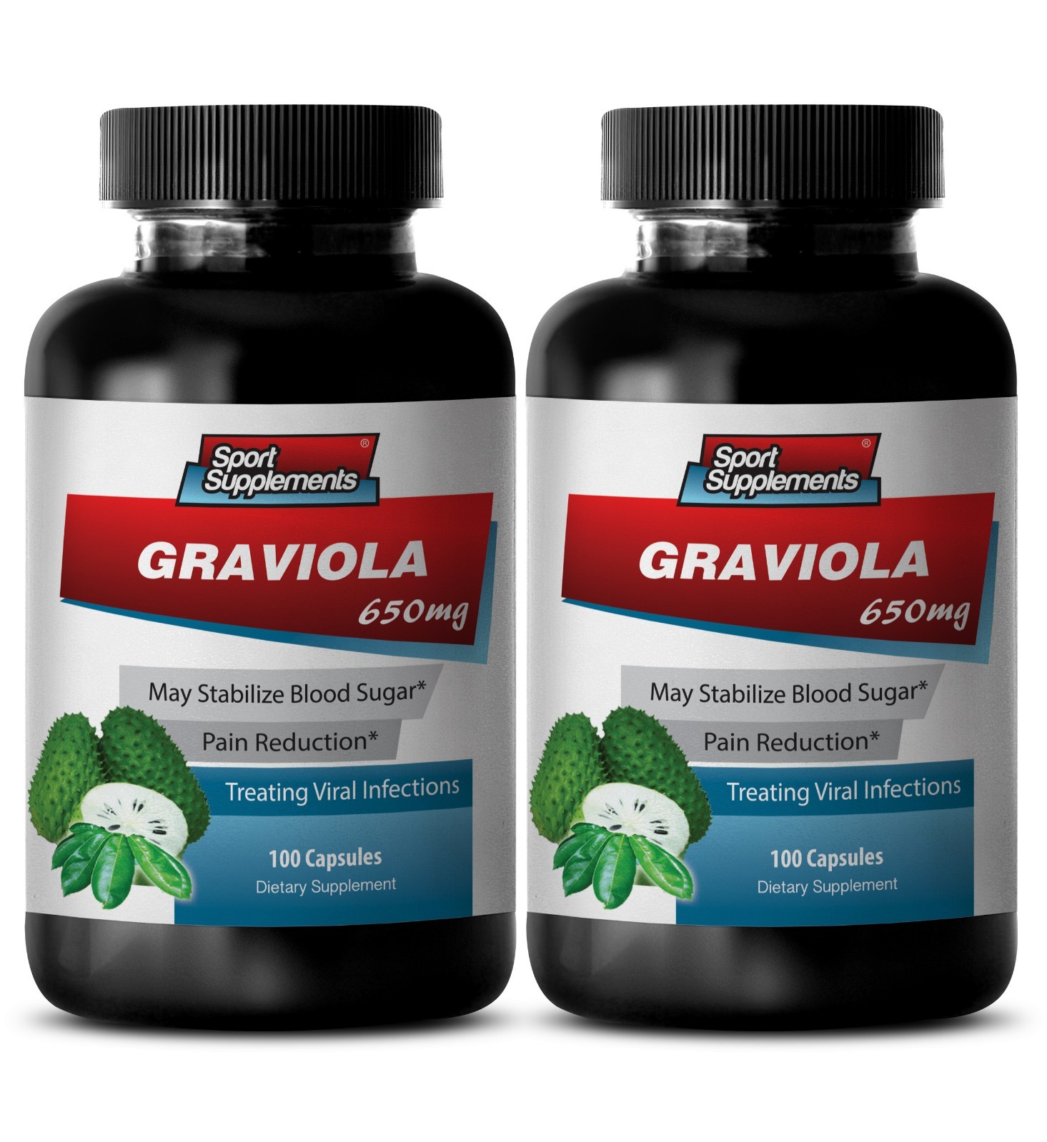 Fresh Soursop – Graviola 650 mg – May Stabilize Blood Sugar Supplements 2B
