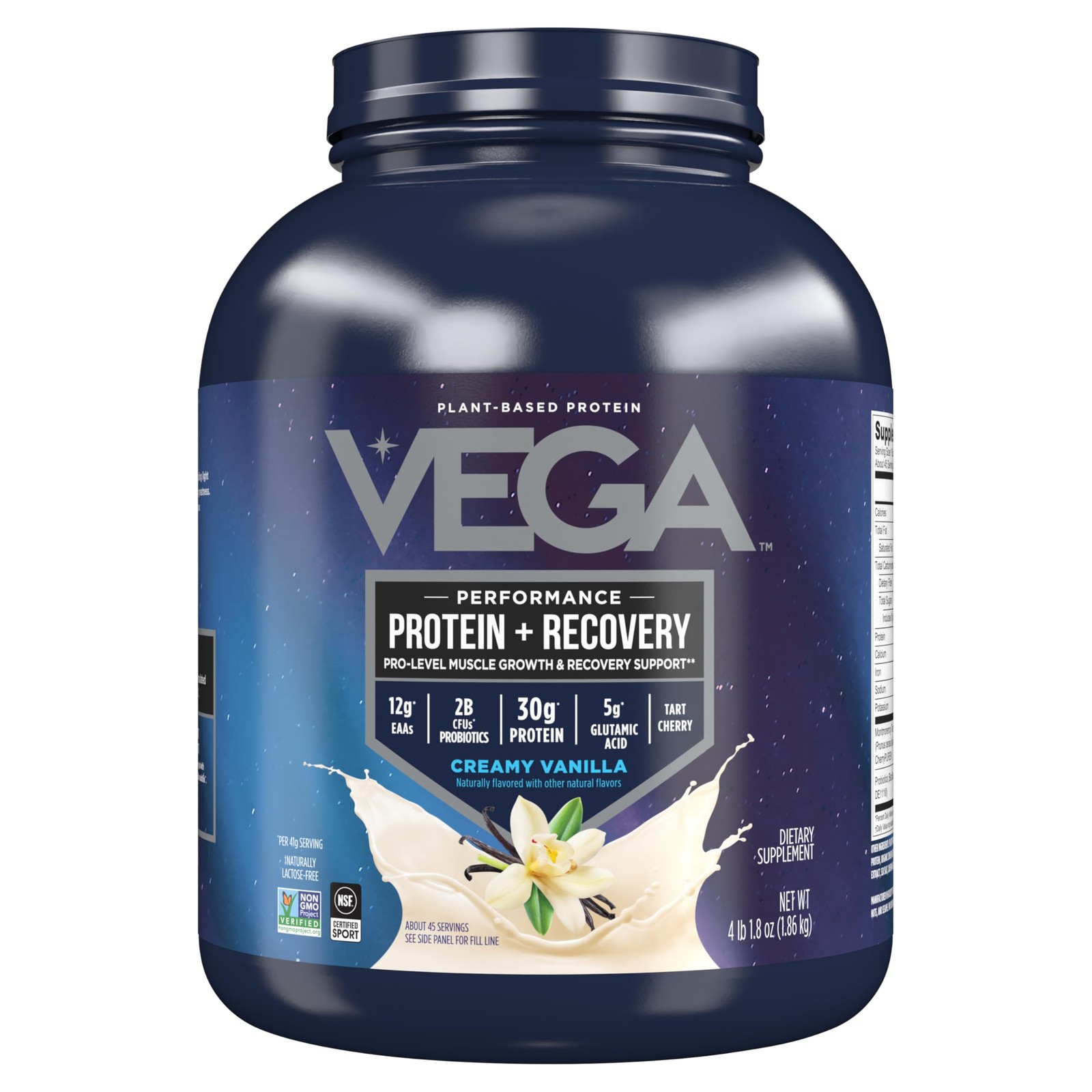 Vega Sport Vegan Protein Powder + Recovery – 30g Plant Based Protein per