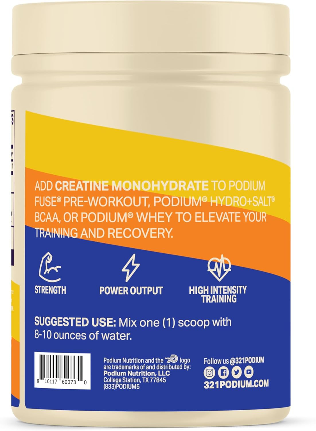 Podium Nutrition, Solos | Creatine Monohydrate, 50 Servings, Unflavored Exp 3/27