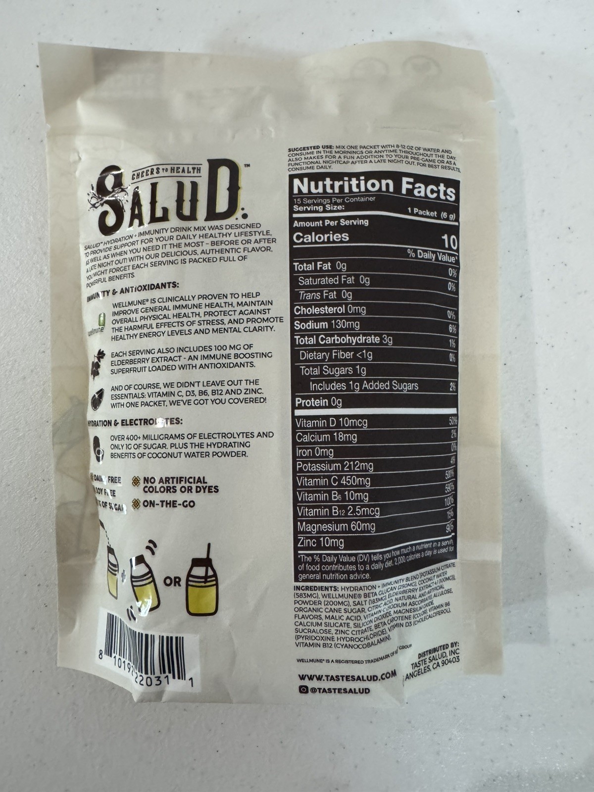 Salud Hydration+Immunity Electrolyte Drink Mix Piña Colada 15 Exp 6/28