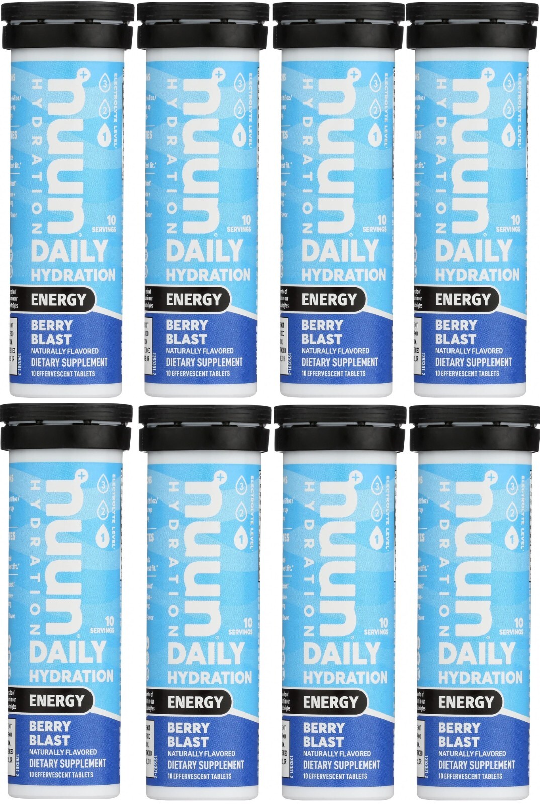 Nuun, Daily Hydration, Energy, Berry Blast 10 tablets, Pack of 8, EXP 06/26