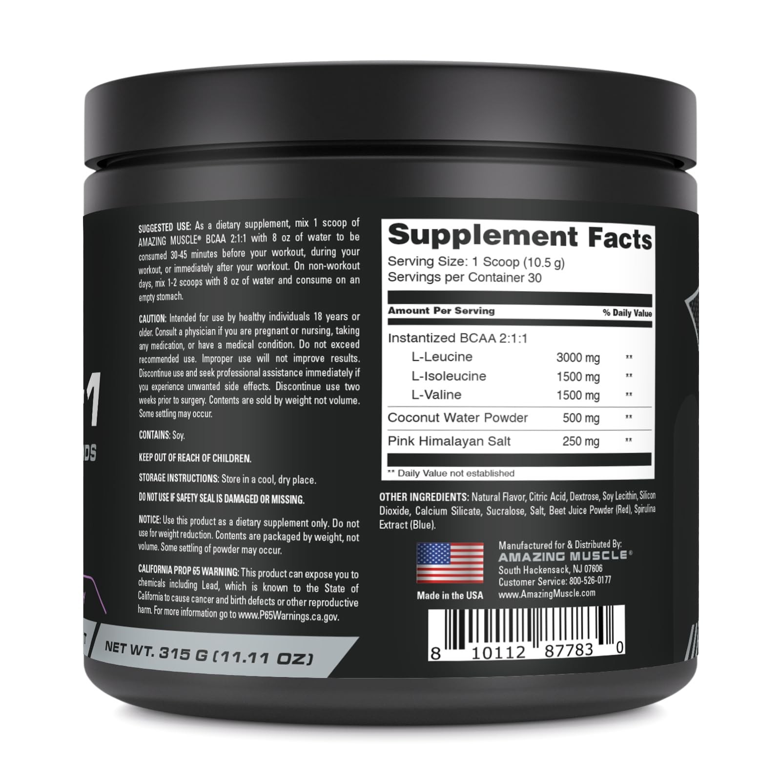 Amazing Muscle BCAA 2:1:1 | 30 Servings | Natural 11.11 Ounce (Pack of 1)