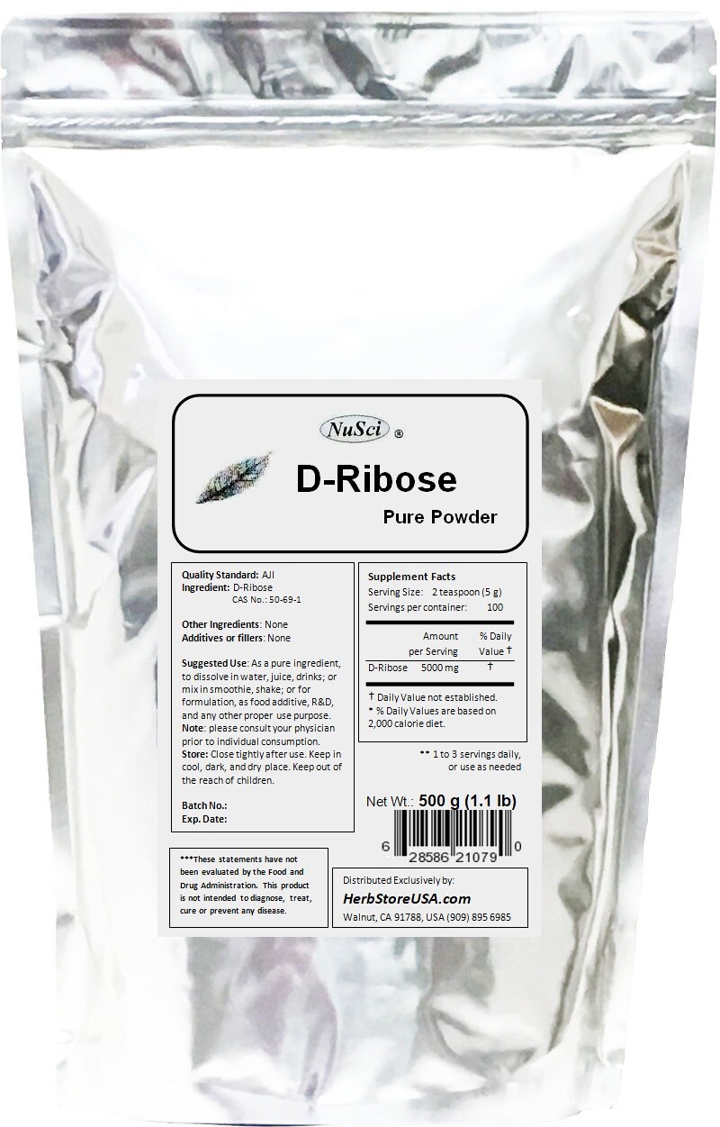NuSci 100% Pure D-Ribose powder 500g(1.1 lb) energy well-being sport