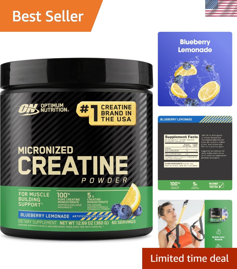 Creatine Monohydrate Powder – 5g/Serving Blueberry Lemonade Flavor for Endurance