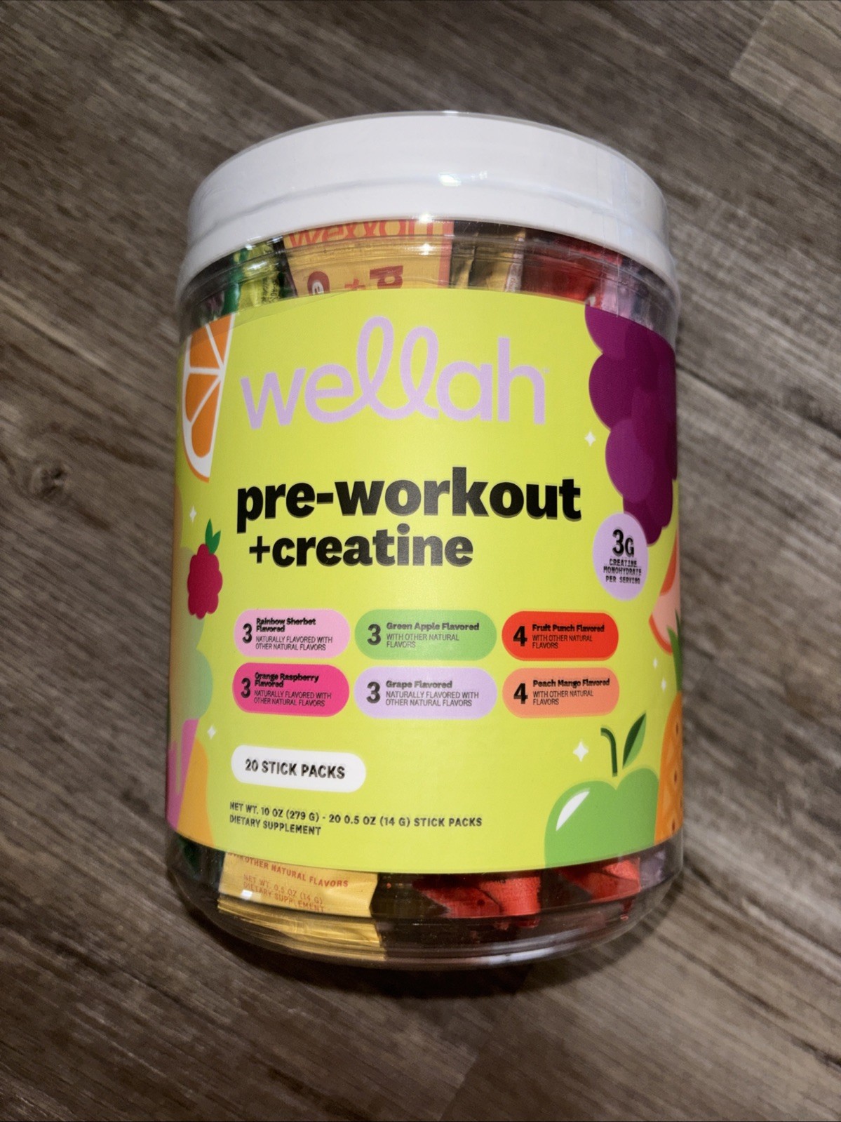 Wellah Pre-Workout + Creatine (Variety Pack) 20 Stick Packs, 6 Flavors EXP 2029