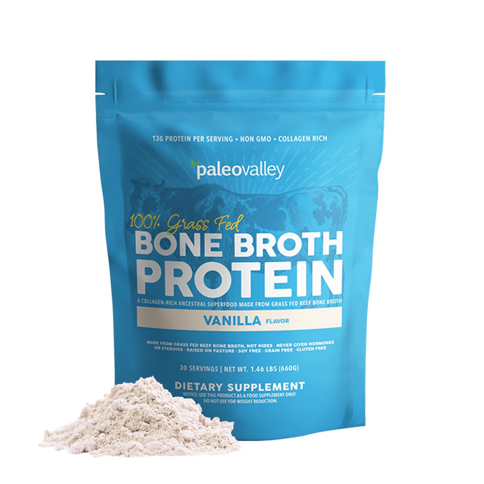 Paleovalley 100% Grass Fed Beef Bone Broth Protein 1.17 Pound (Pack of 1)