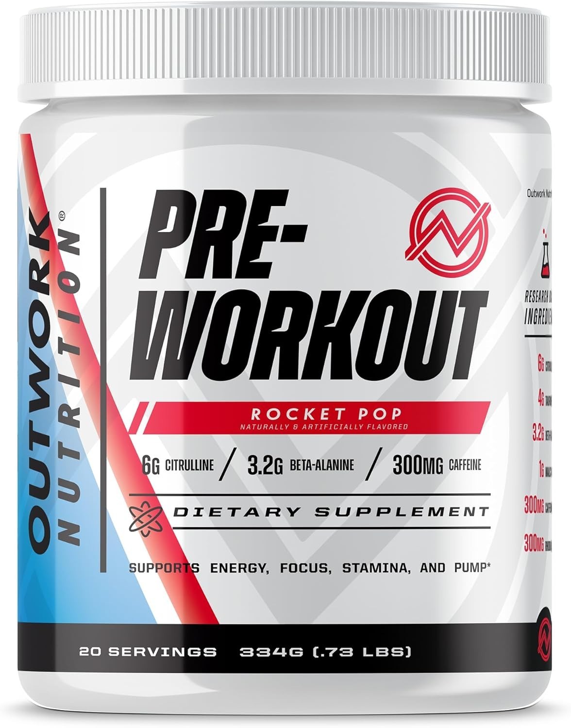 Nootropic Pre-Workout Powder – , Sugar-Free, Rocket Pop Flavor, 11.7 oz
