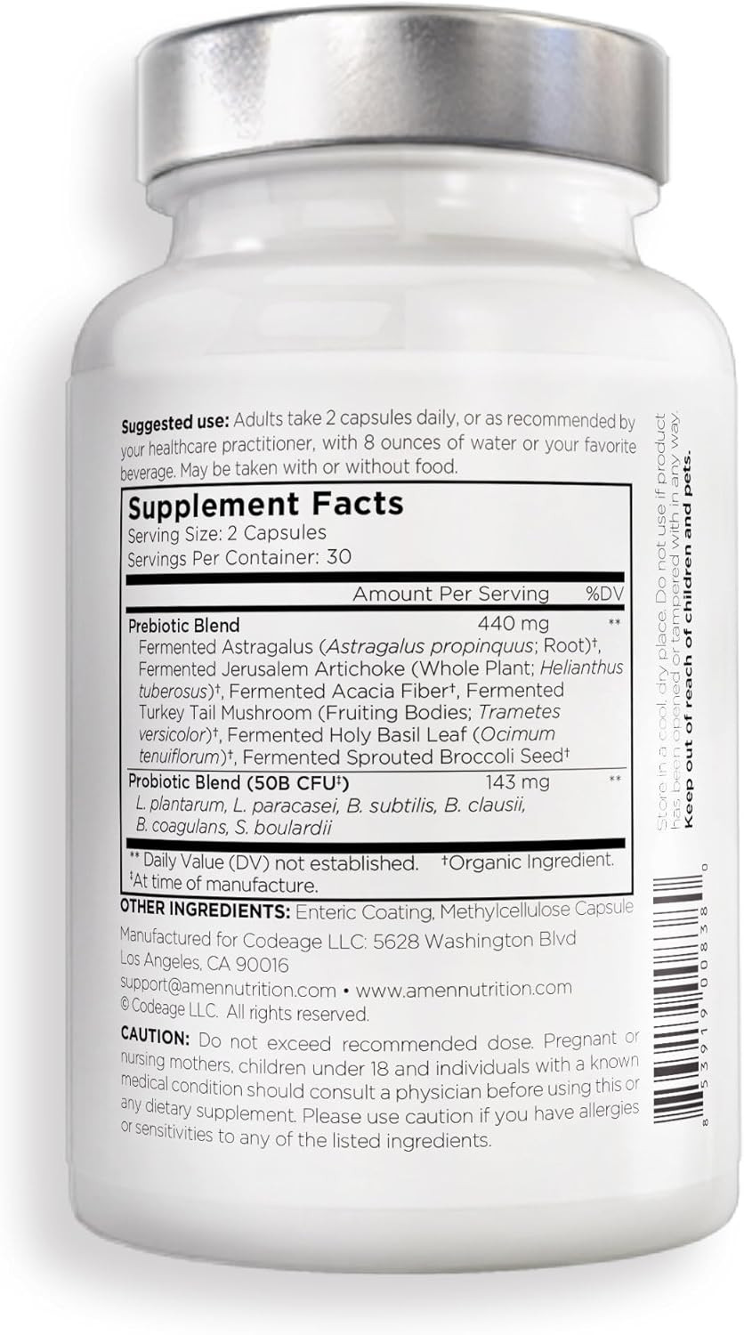 Amen SBO Probiotic 60 Ct 50 Billion CFU w/ Prebiotics Shelf Stable Vegan Non-GMO