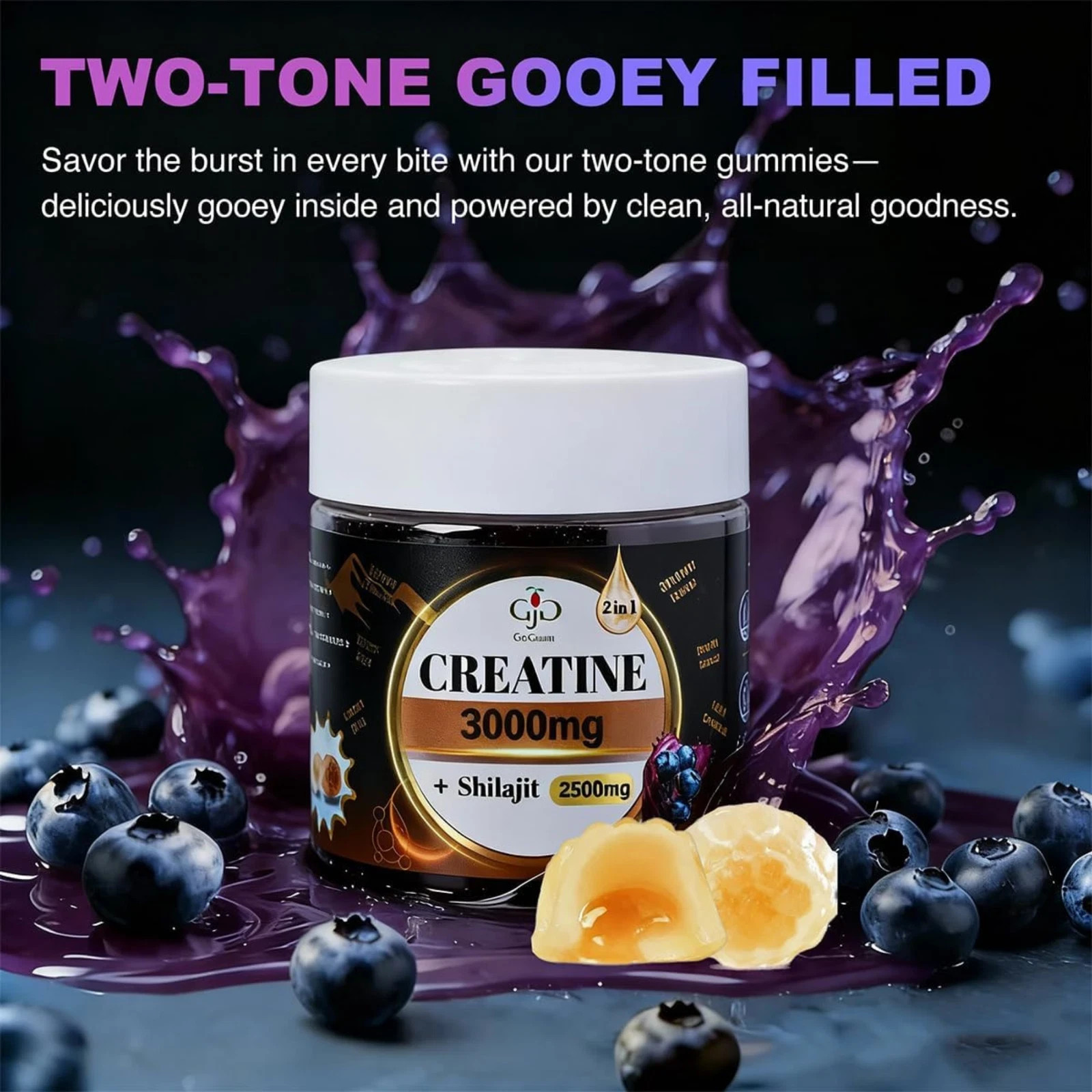Creatine Gummies 3000mg with Shilajit 60 Ct Blueberry Muscle Recovery Energy