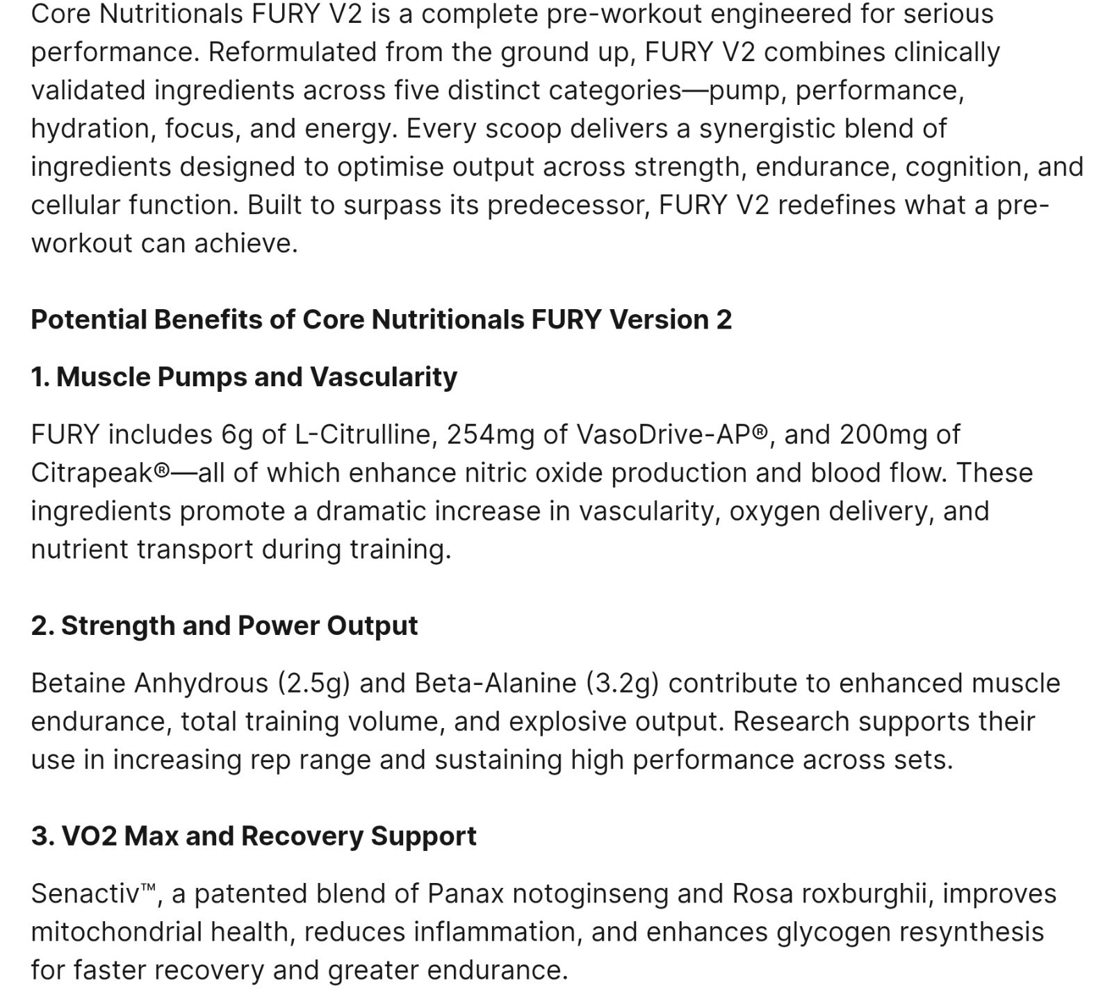 Core Nutritionals FURY V2 NEXT GEN PRE 1lb (20-40 Serv) Tropical BEST BY 11/ 26