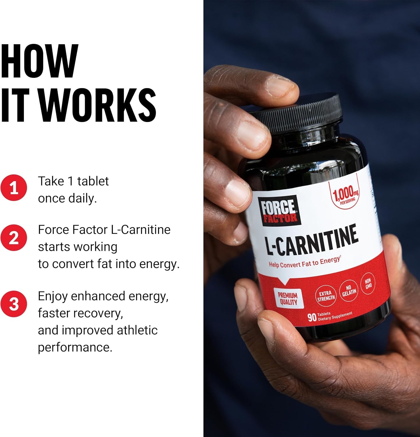 Force Factor L-Carnitine 1000 mg Capsules 90 Count for Weight Management