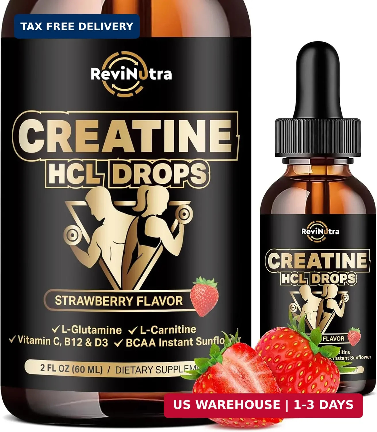 Creatine HCL Liquid Drops for Men & Women, 1500mg Liquid Creatine Hydrochloride,