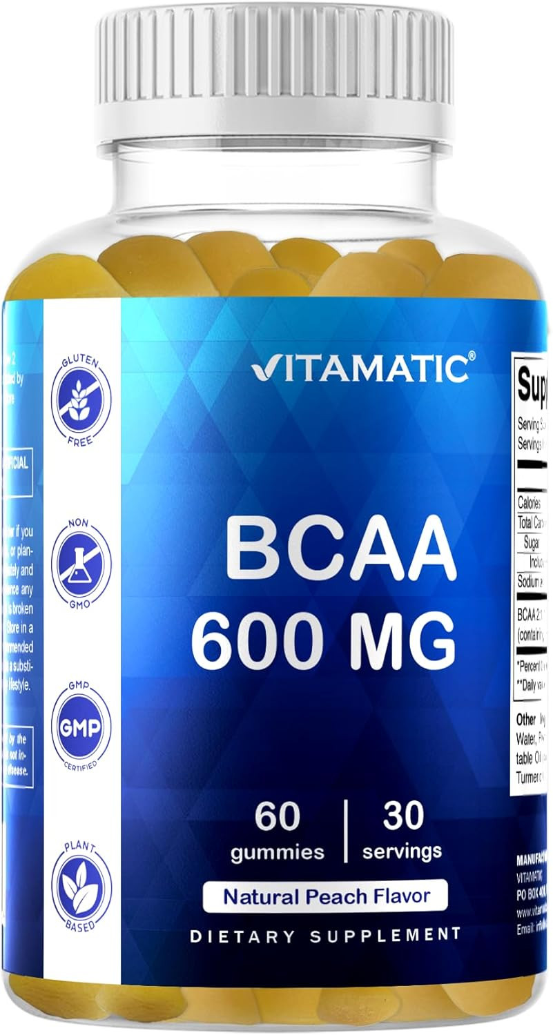 BCAA Gummies – Branch Chain Amino Acid Supplements – Peach Flavor – 600Mg per Se