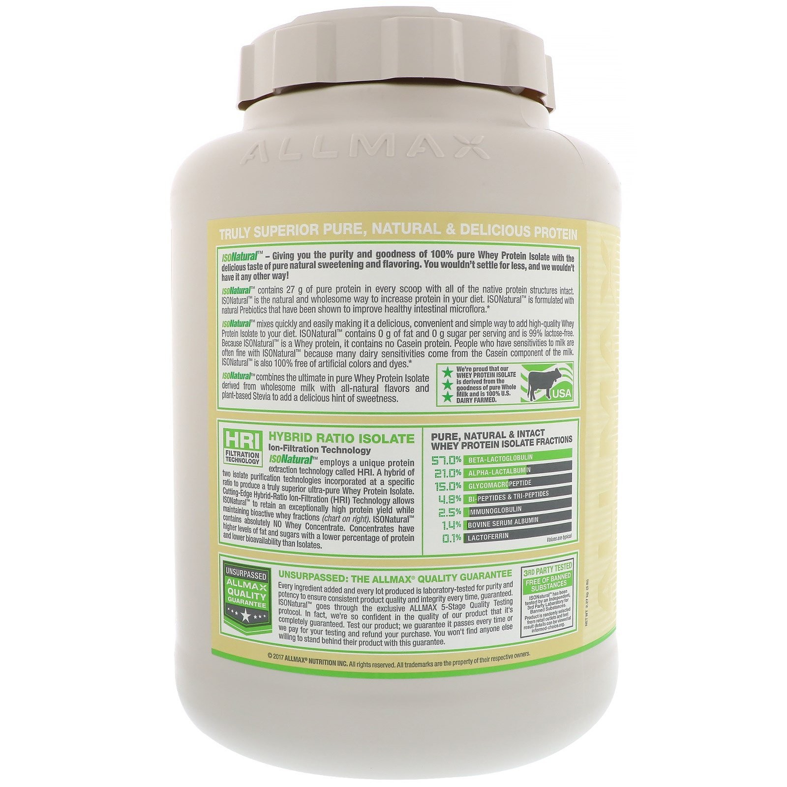 IsoNatural, Whey Protein Isolate, Chocolate, 5 lbs, (2.27 kg)