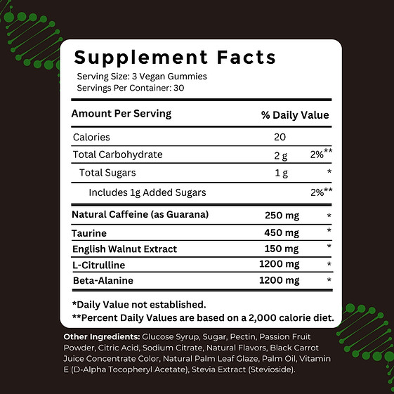Pre workout Gummies German Engineered Energy, Focus, Pump | 30 Serves HULK JUICE