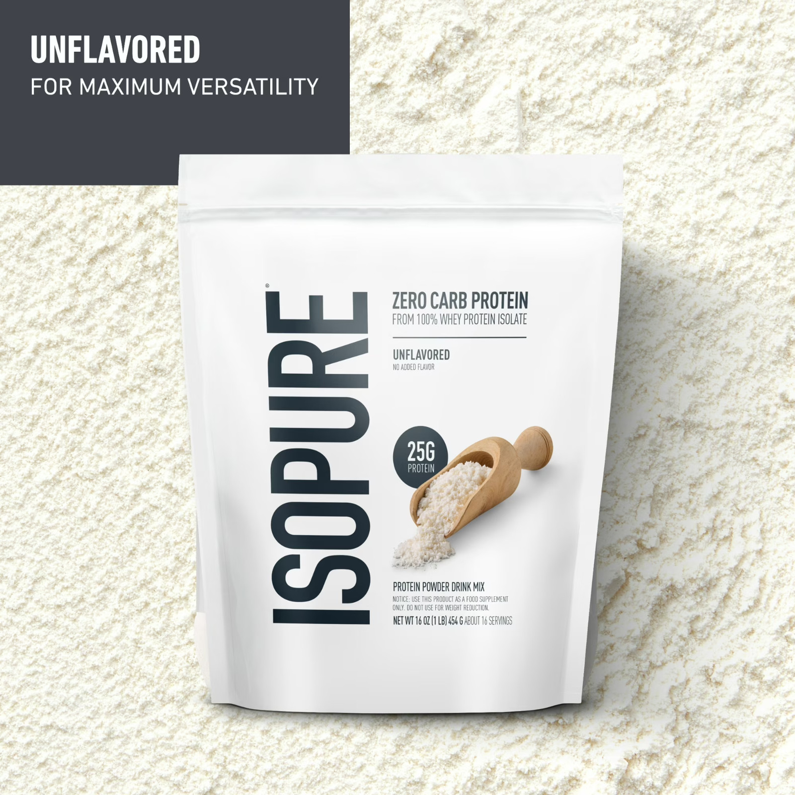 Isopure Zero Carb 100% Whey Protein Isolate Unflavored 25g 16 Servings