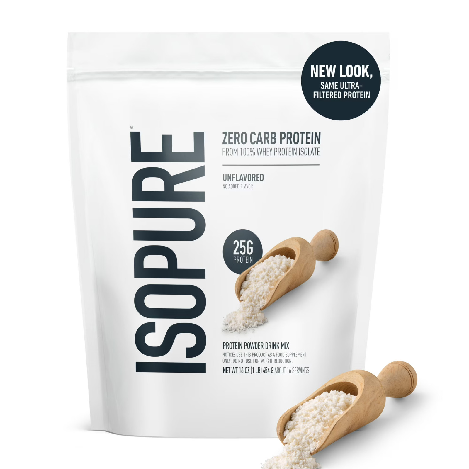 Isopure Zero Carb 100% Whey Protein Isolate Unflavored 25g 16 Servings