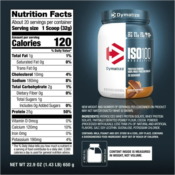 Dymatize ISO100 Hydrolyzed Whey Isolate, Chocolate Peanut Butter, 20 Servings