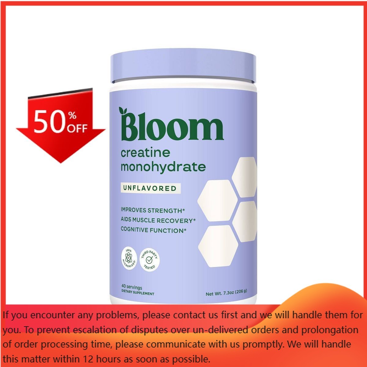 BLOOM NUTRITION Creatine Monohydrate Vegan Supplement Powder – 7.3oz/40 Servings