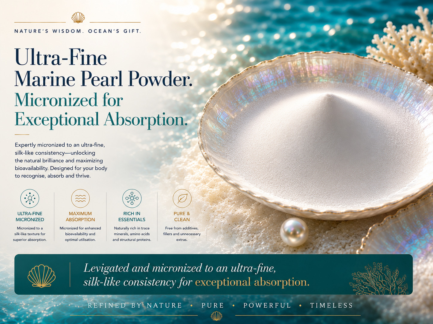 Seawater Pearl Powder 150g – Nano Micronised. Marine Beauty Supplement