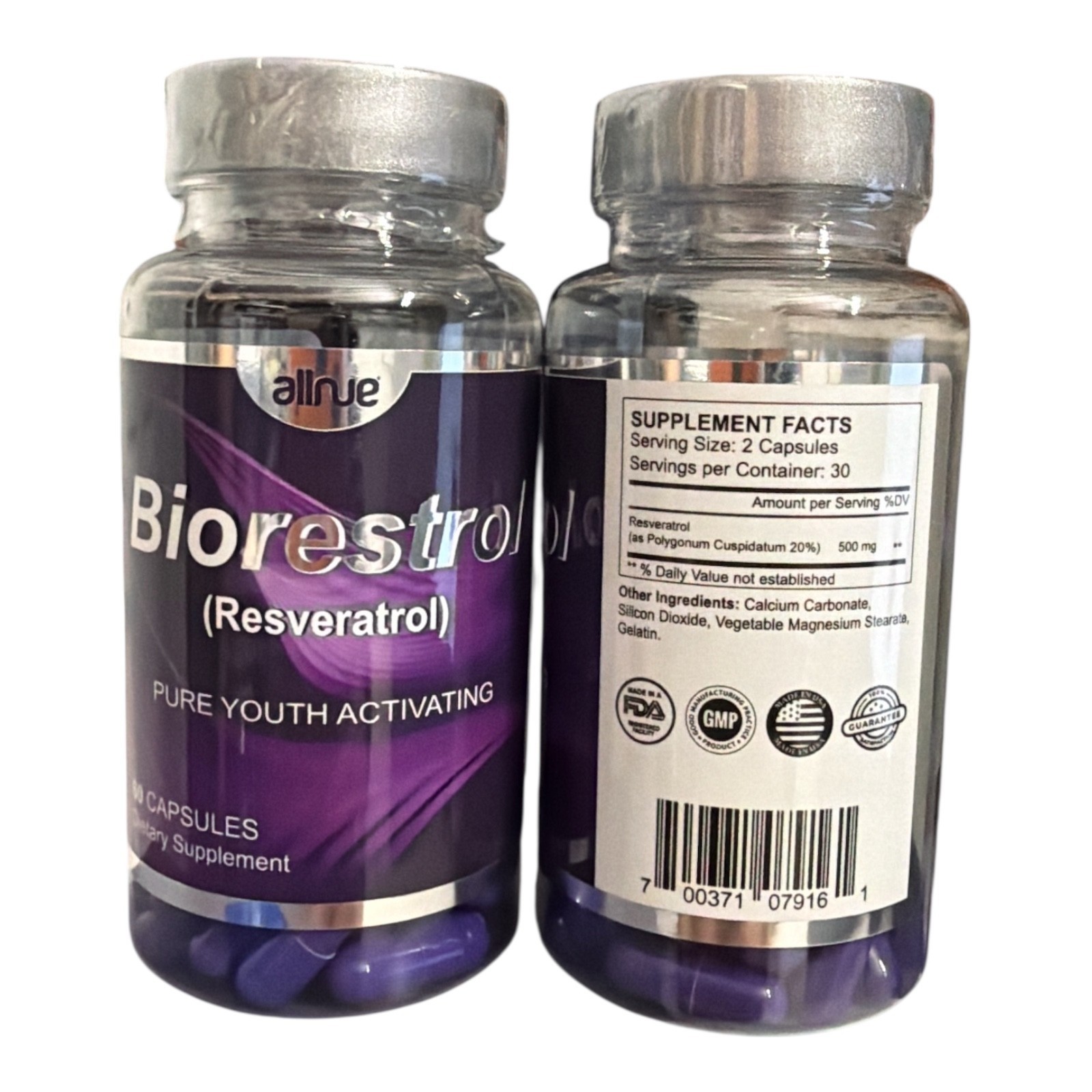 2 Biorestrol Resveratrol + 1 Collagen Powder Hydrolyzed Youth Cure Anti Aging