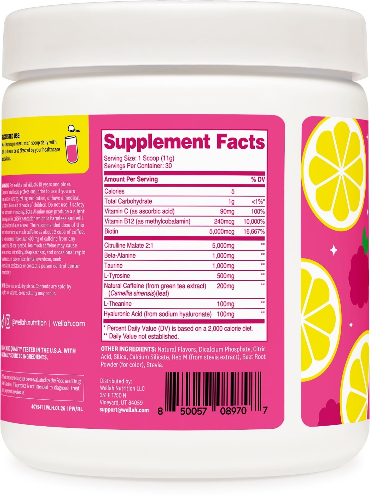 Pre-Workout Drink Mix – Raspberry Lemonade, 30 Servings, Citrulline, Caffeine &