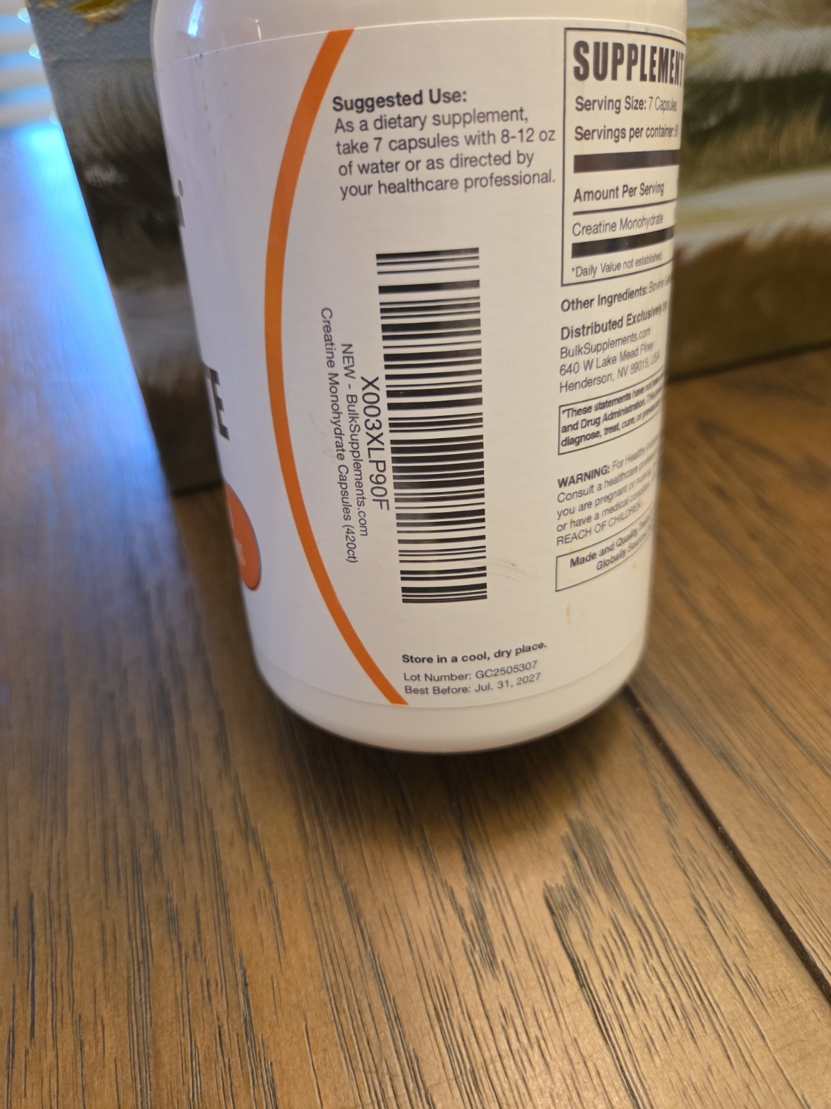 BulkSupplements Creatine Monohydrate Capsules 420 Capsules 07/2027
