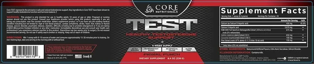 Core Nutritionals TEST – Male Hormone Booster 28 Servings – PRIMAL PUNCH