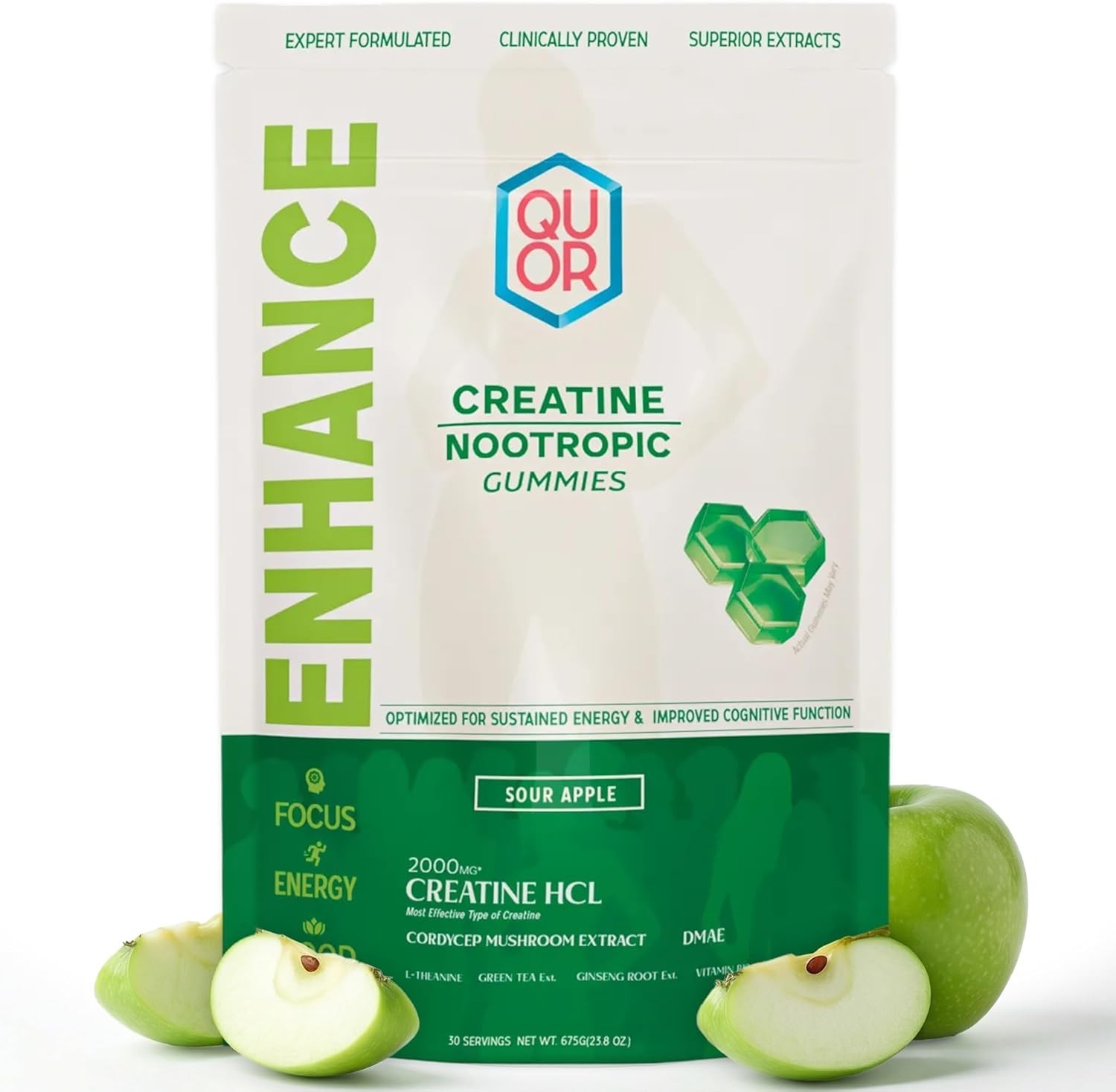 Vegan Nootropic Creatine HCl w/ Cordyceps L-Theanine DMAE B12 Etc : 150 GUMMIES