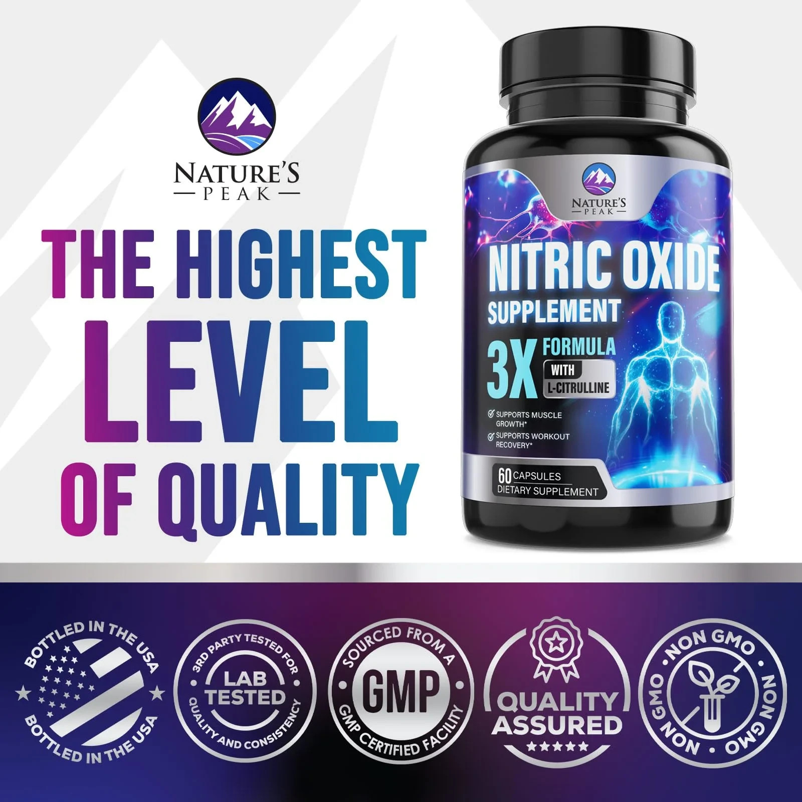 Nitric Oxide Booster 3000mg L-Arginine 3X Extra Strength Capsules