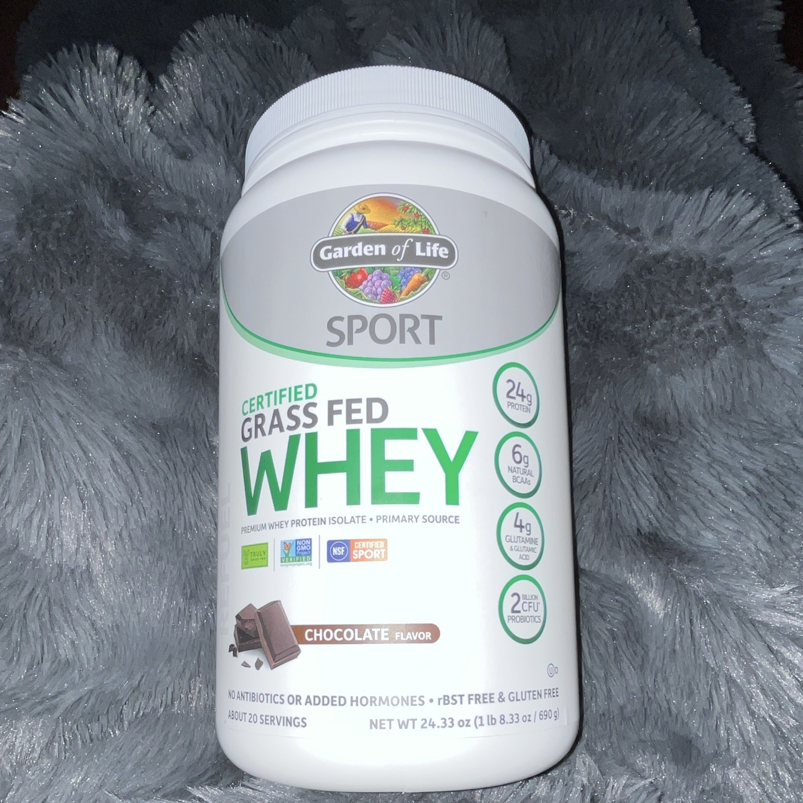 Garden of Life Sport Grass Fed Whey Protein Chocolate Certified Organic 24.3oz