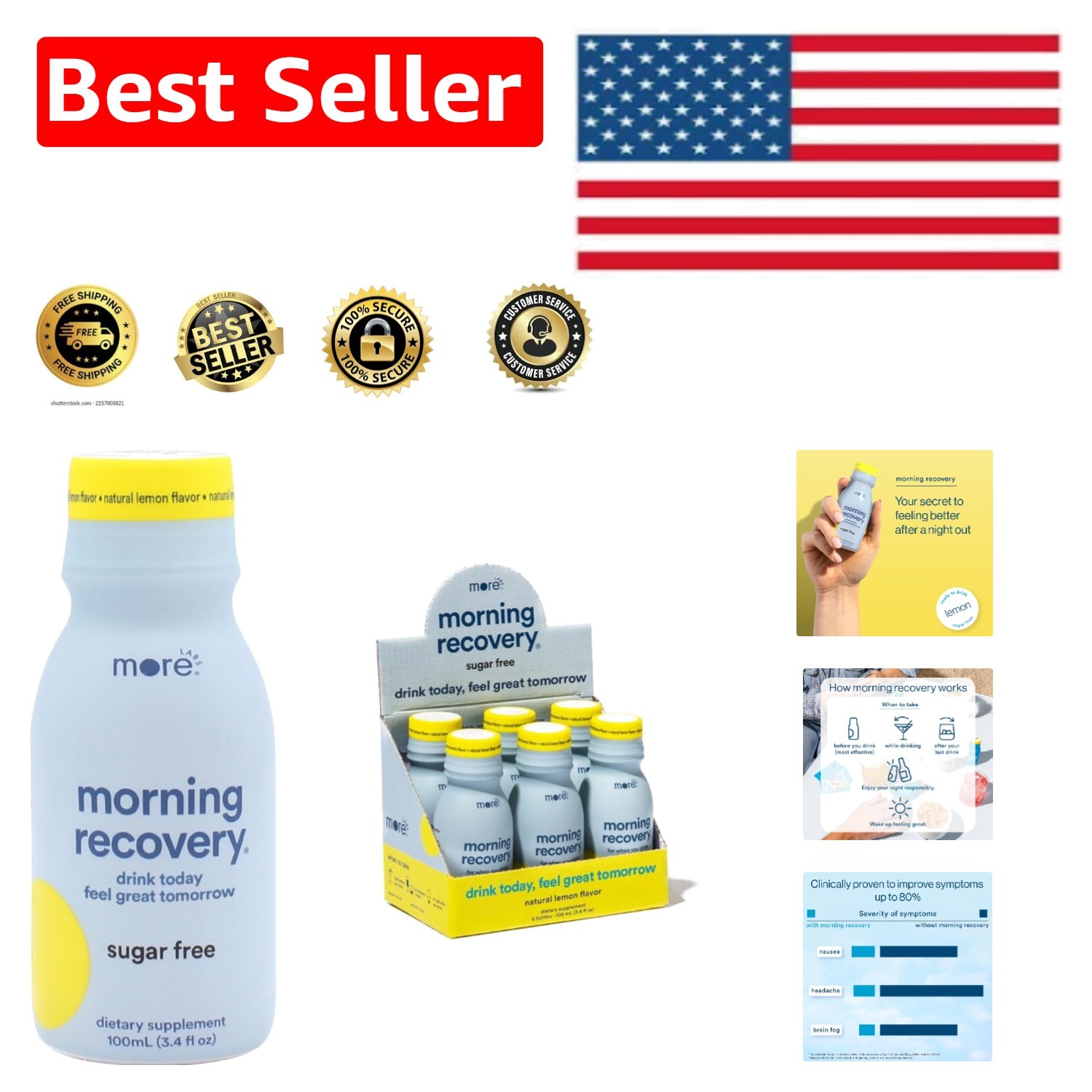 Morning Recovery: Electrolyte Infused Lemon Drink, Non-GMO & Gluten-Free, 6 Pack
