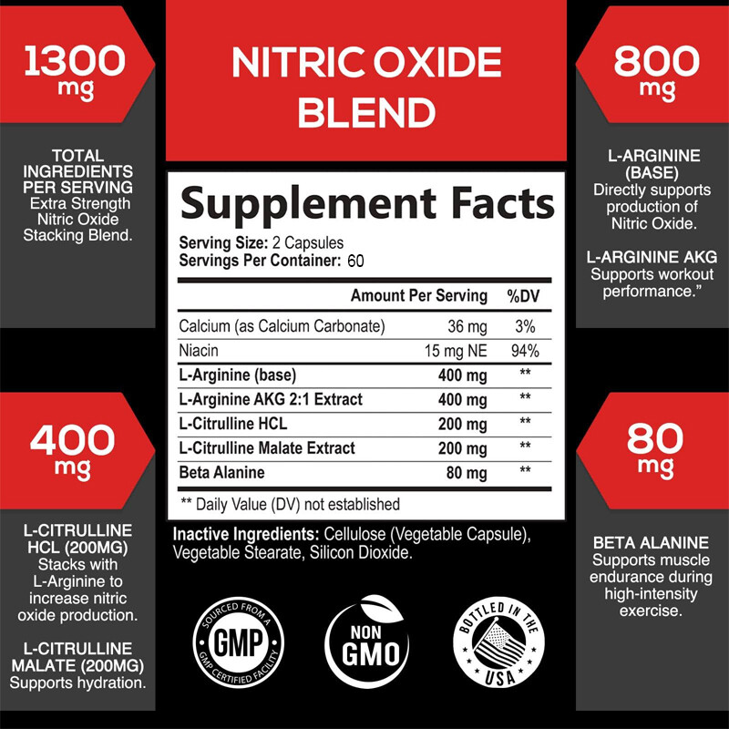 AAKG Nitric Oxide Booster ENHANCER Capsules Workout Pump L-Arginin TESTERONE NEW