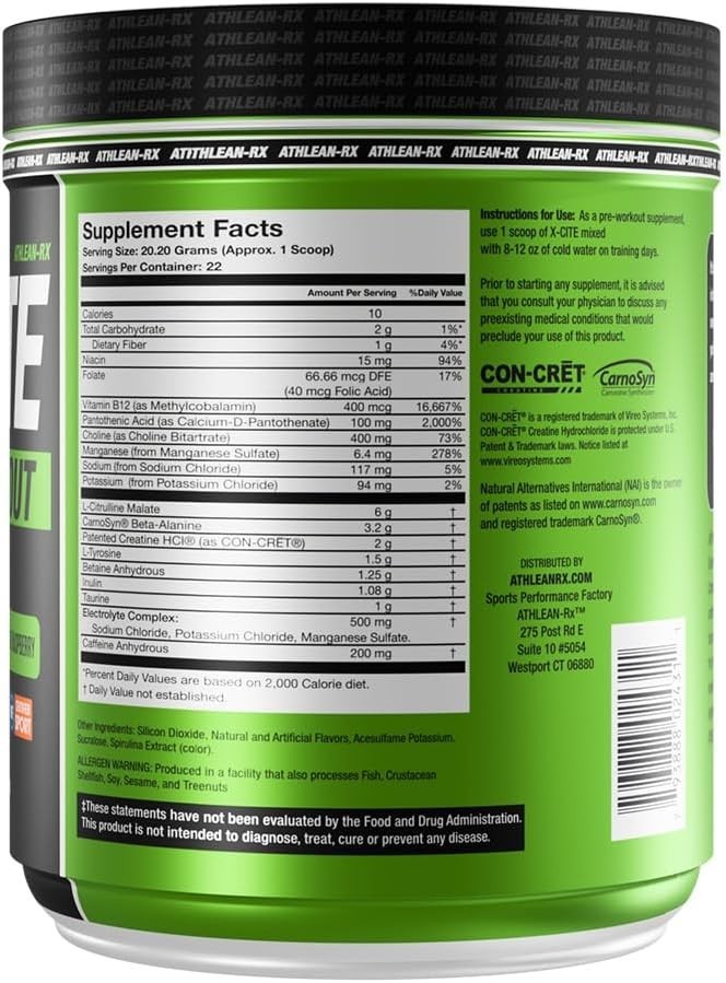X-CITE Pre-Workout by ATHLEAN-X – Enhanced Formula with Beta-Alanine, Creatine &