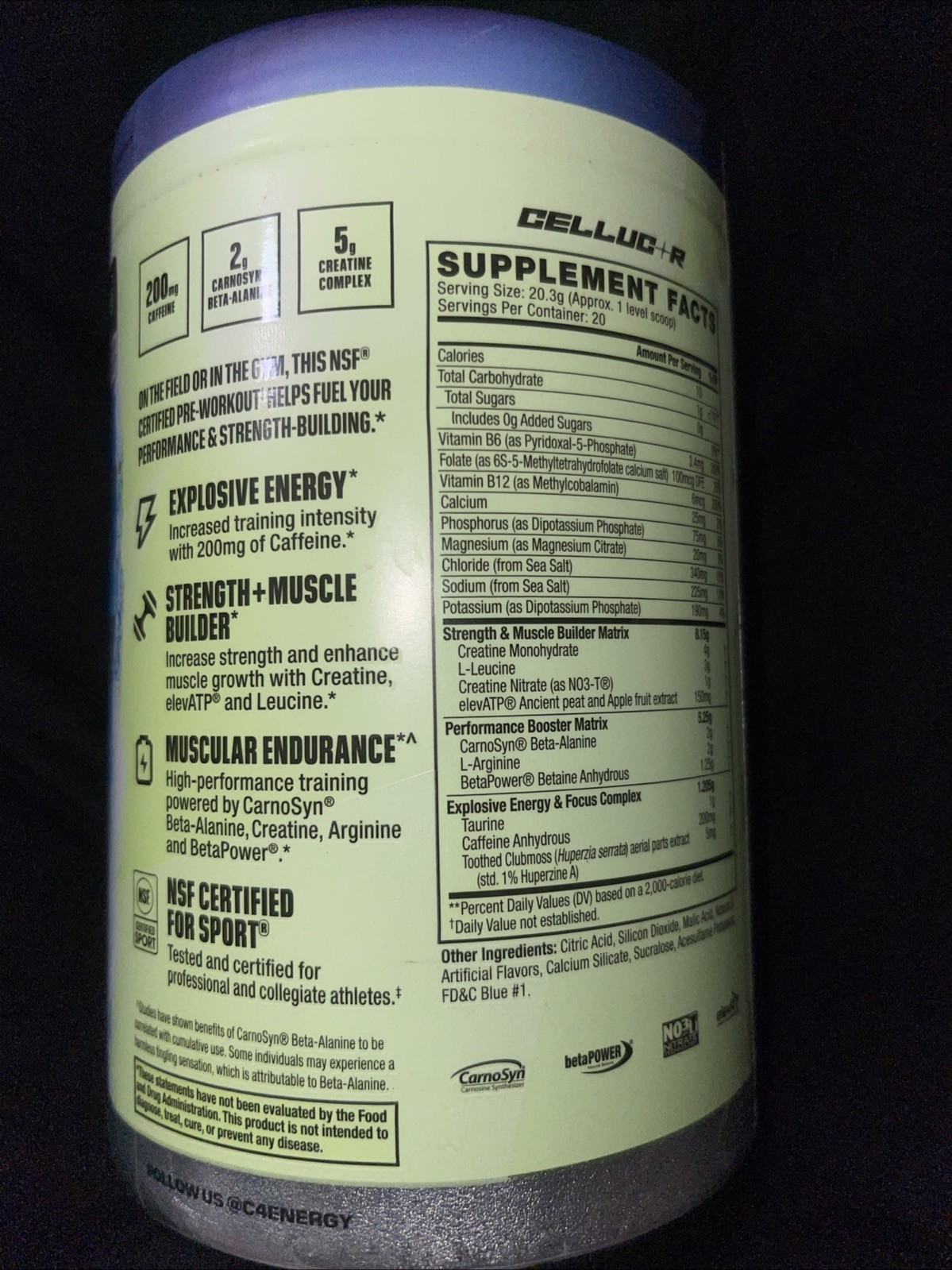 C4 Sport Strength Hawaiian Punch Berry Blue Typhoon Pre-Workout 20 Servings 406g