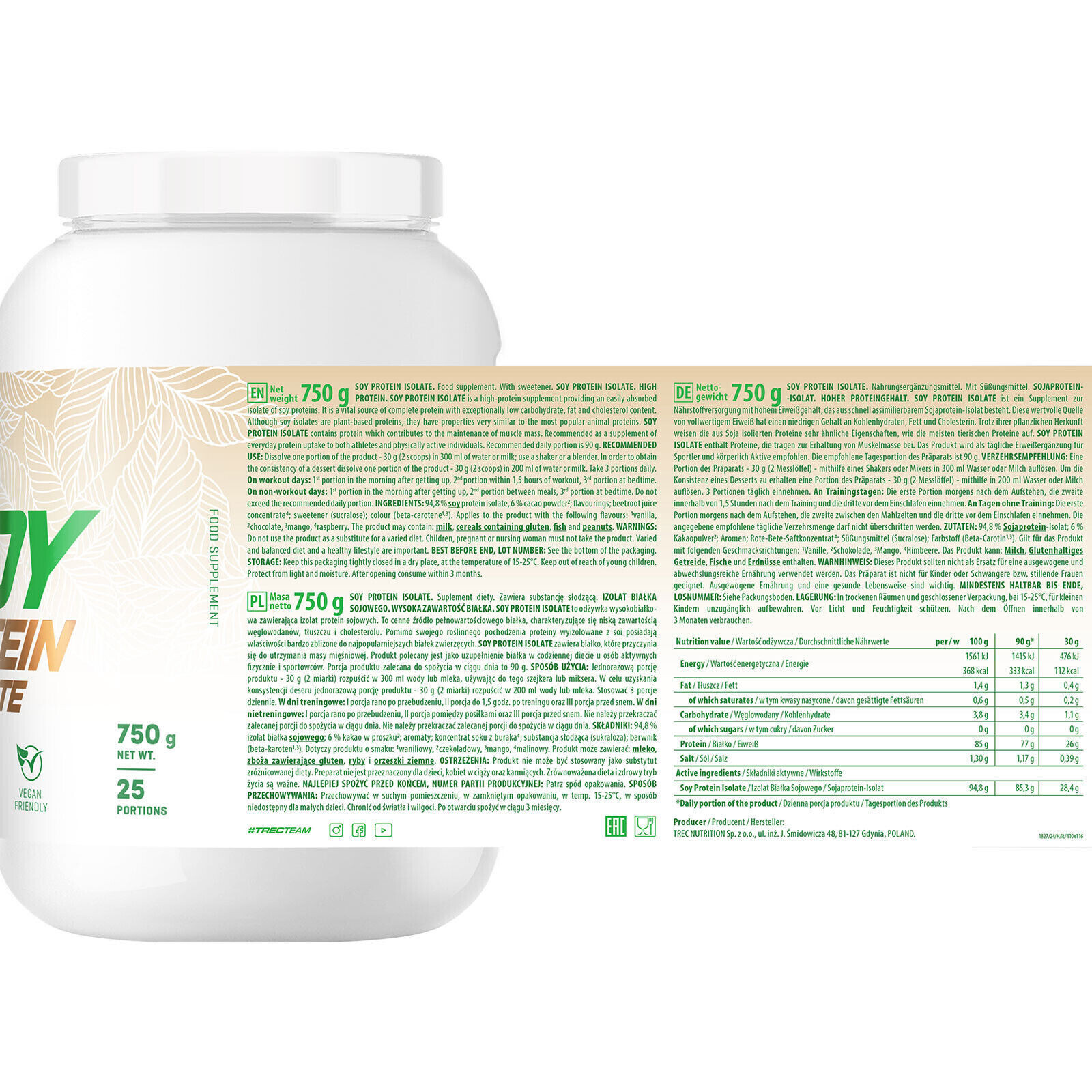 SOY PROTEIN ISOLATE 1.45lb – Vegan Vegetarian Whey Protein – Muscle Mass Growth