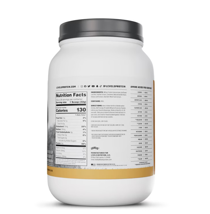 Levels Grass Fed Whey Protein Vanilla Cinnamon 2lb 24g Protein
