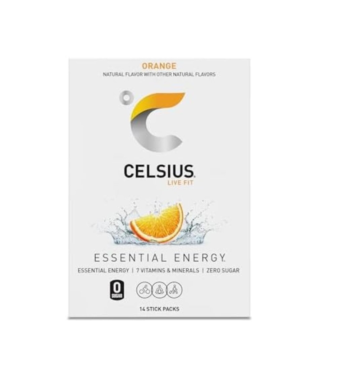 Celsius Essential Energy Powder Drink Mix Sticks Orange 14ct Vegan 200mg
