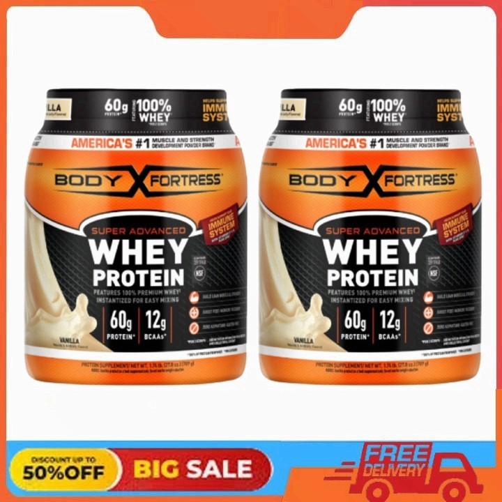 2 Pack Body Fortress Super Advanced Premium Whey Protein Powder, Vanilla, 1.74lb