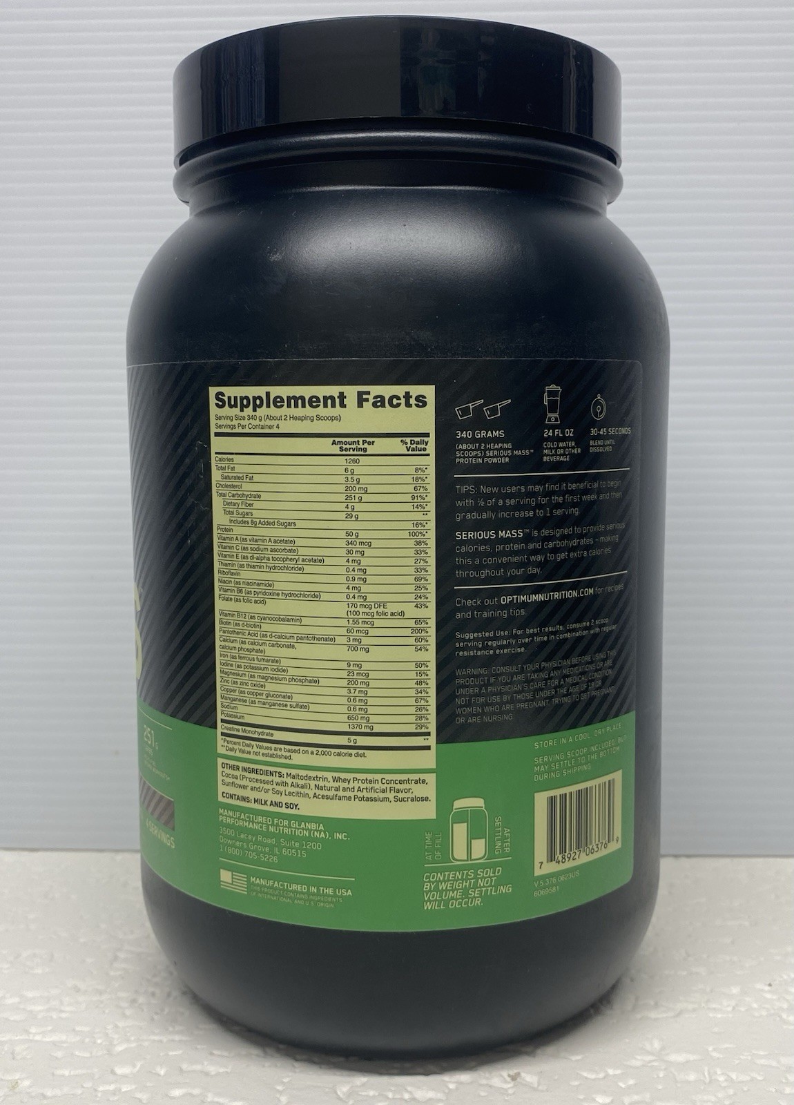 Optimum Nutrition ON Serious Mass Protein Powder ~ CHOCOLATE ~ EXP 01/2028 ~ 3LB