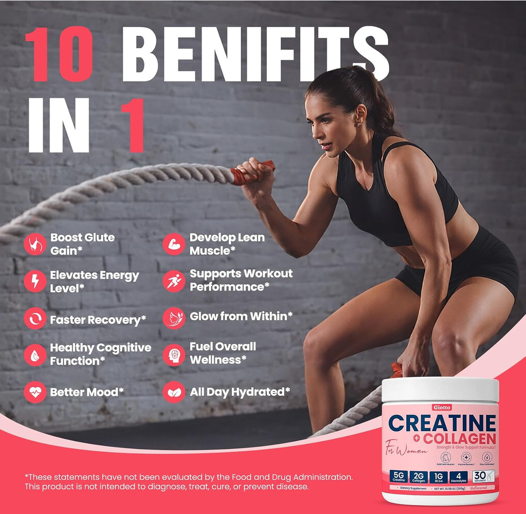 Creatine for Women, USP Grade Micronized Creatine Monohydrate Powder with Col…