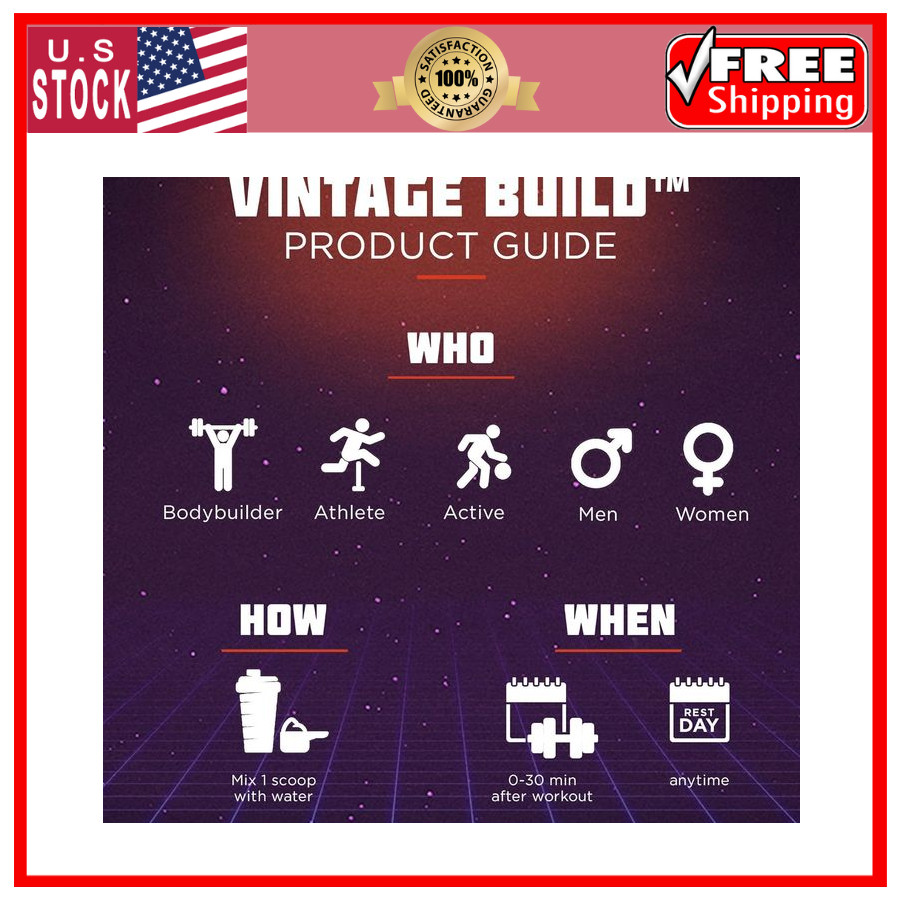 Vintage Build Post-Workout Recovery Powder–Muscle Growth, BCAAs, Creatine, 388g