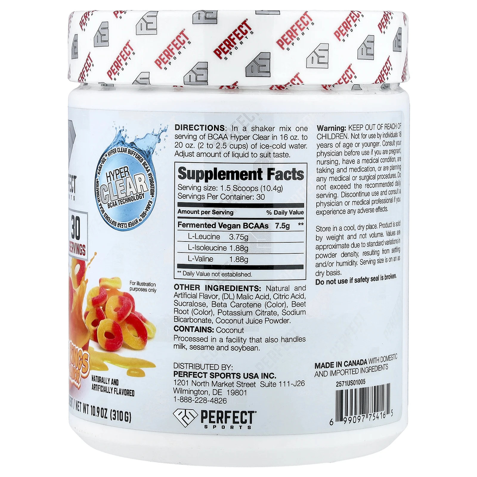 BCAA Hyper Clear, Intense Peach Rings, 10.9 oz (310 g)